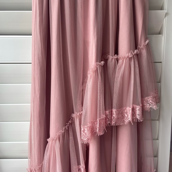 ARON Dusty Rose Tulle Asymmetrical Ruffle Maxi Skirt - Picture 3 of 6
